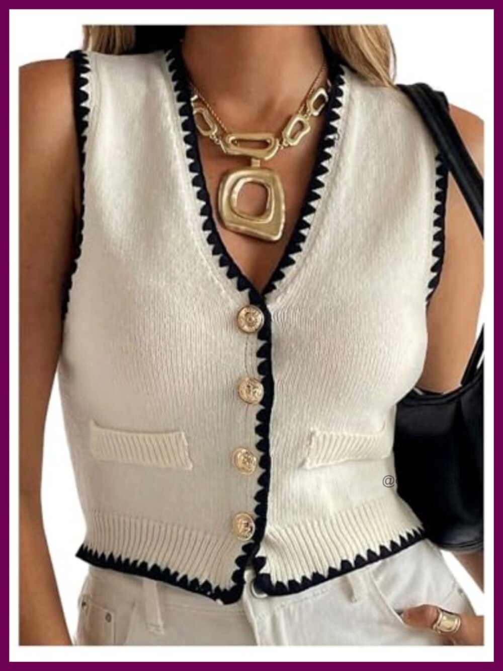 Women's Button Up Sweater Vest Cropped Knit Top Sleeveless V-Neck